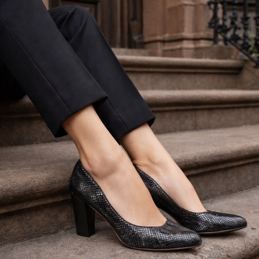 Poppy Barley Metallic Black Snakeskin “Viva” Pumps